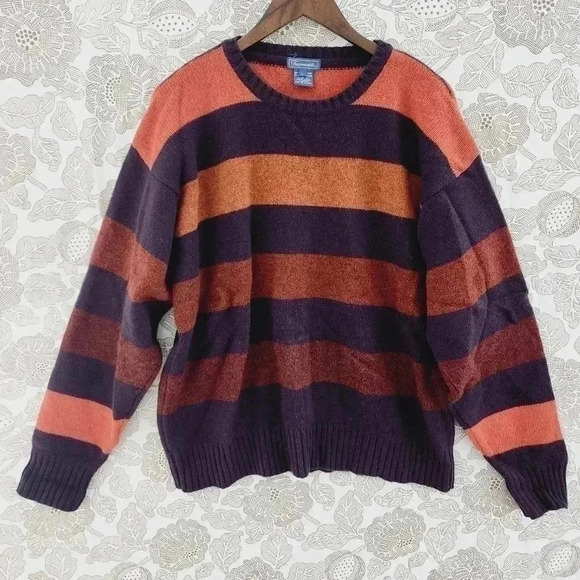 Faconnable 100% Lambswool Men's Sweater L Striped Crewneck - Picture 1 of 7